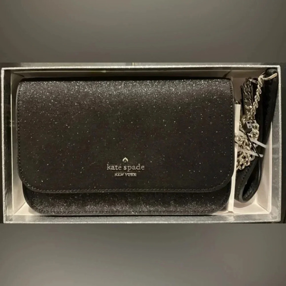 KATE SPADE Convertible Black Glitter Crossbody/Clutch Handbag NEW in gift box - Picture 2 of 12